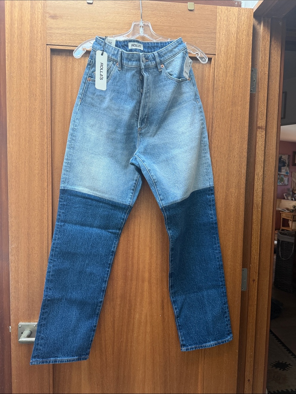 ROLLA'S Two-Tone Blue Straight Men's Jeans with Dark Knee Panels NWT